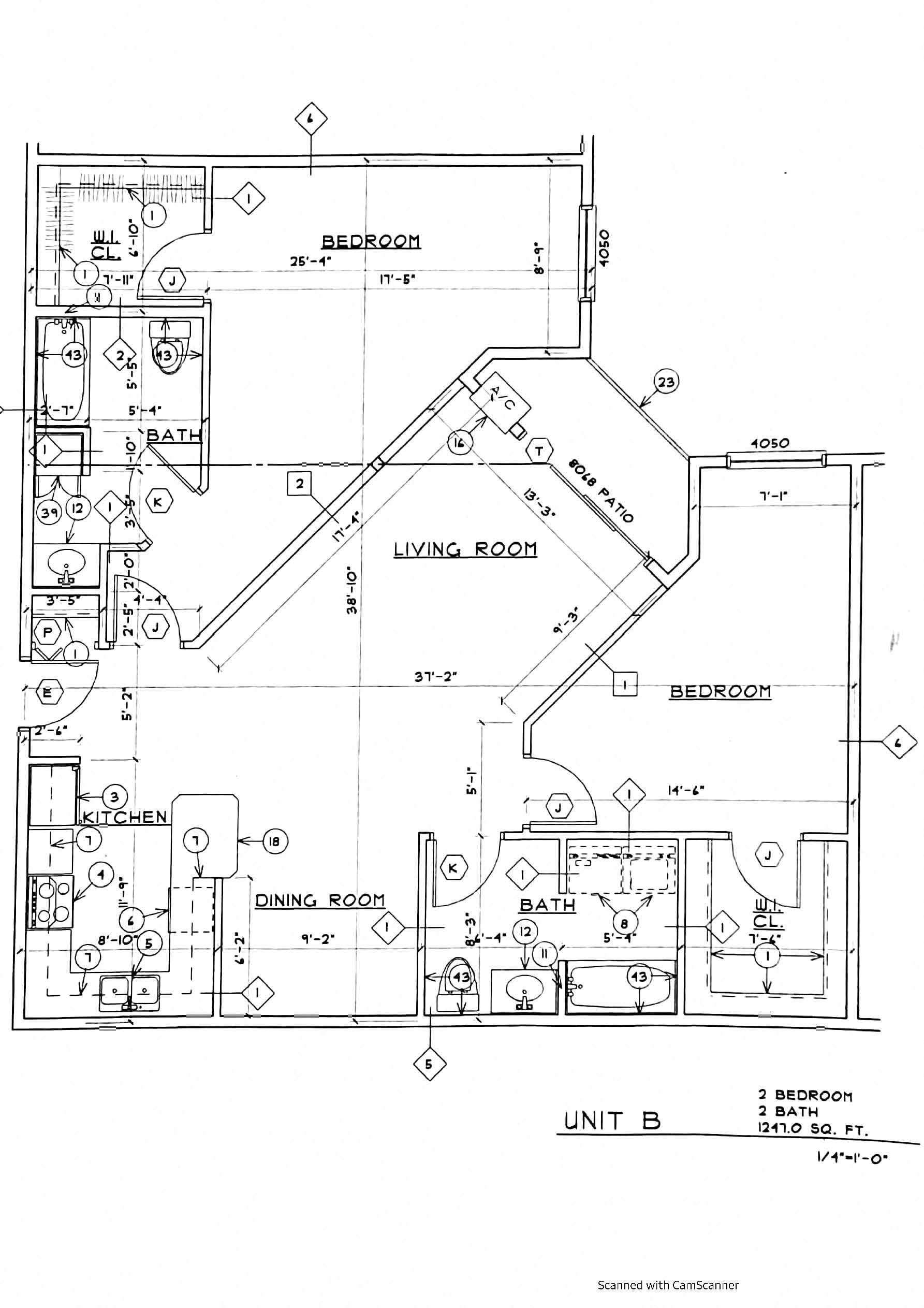 Floor plan for 2 beds, 2 baths, 1250 sqft